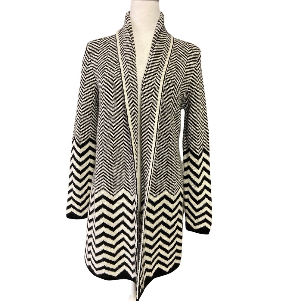 Lineamaglia Cardigan Sweater Womens Small Black Chevron Open Front Made Italy